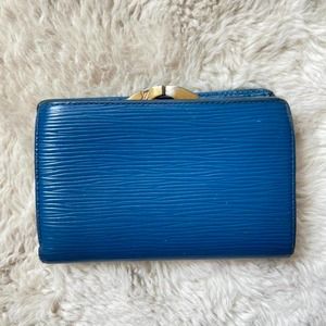 Authentic Y2K Louis Vuitton Blue and Gold Epi Wallet with a coin purse